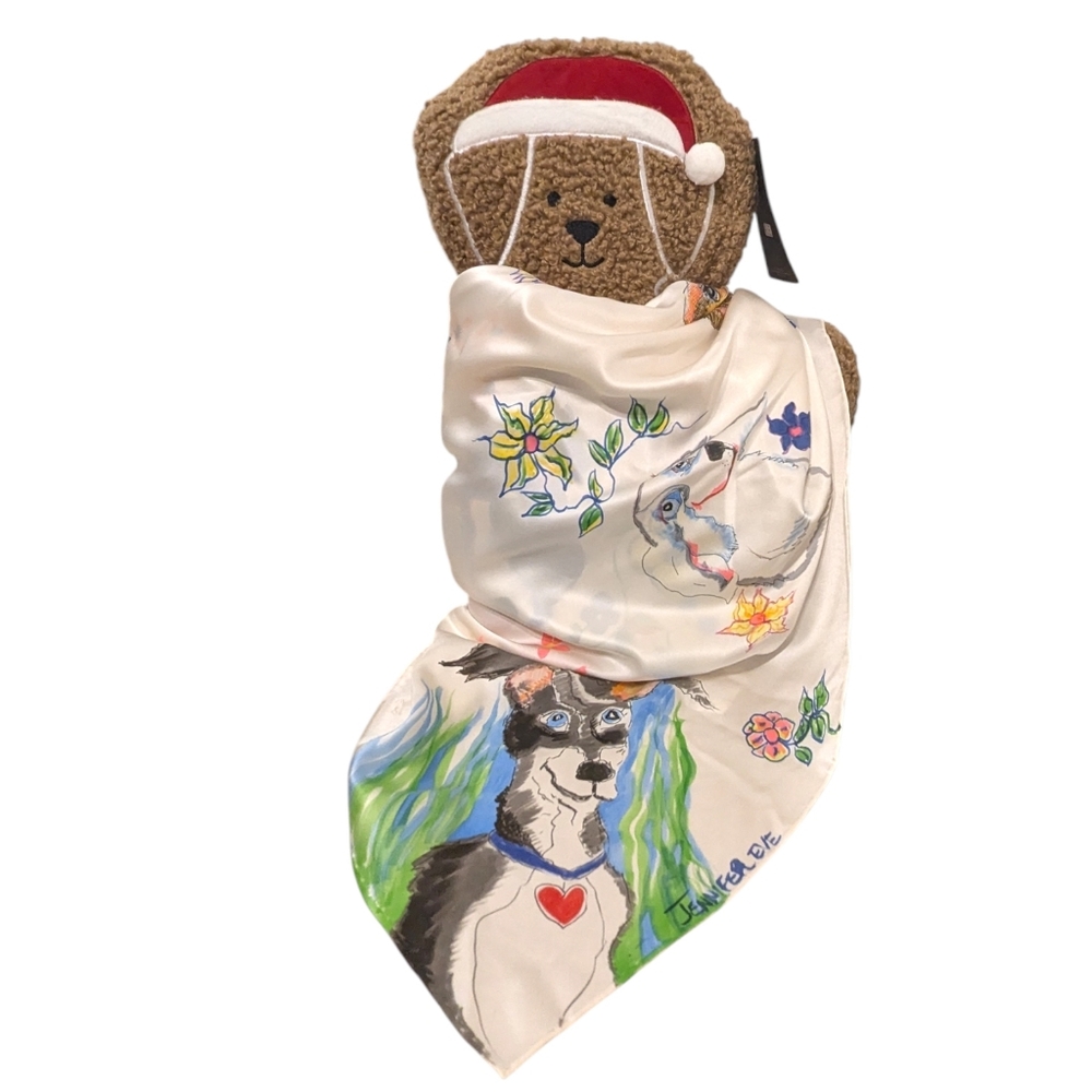 Spring Silk/satin Scarf Hand painted One of A Kind "Best Friends" Dog Print - Picture 7 of 14